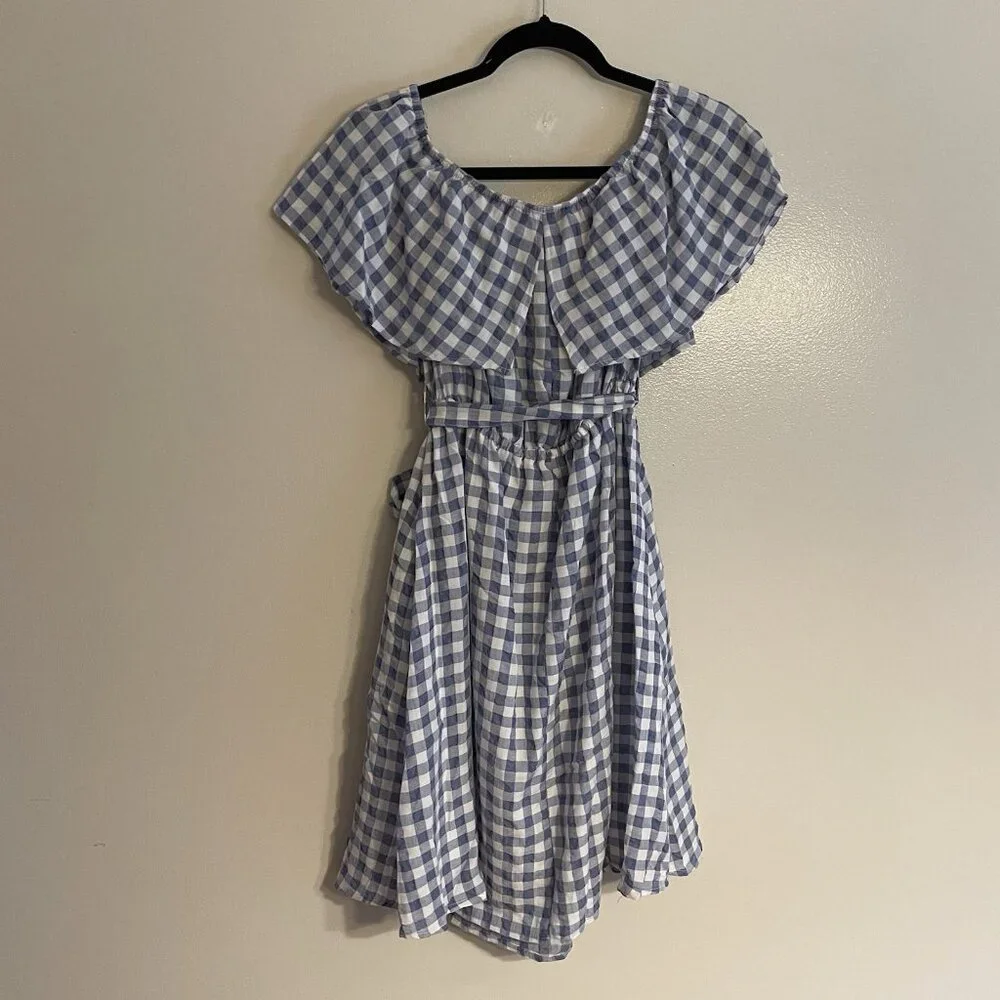 11 1 Tylho Anthropologie XXSP Gingham Ruffle Off The Shoulder Kinsey Dress NWT